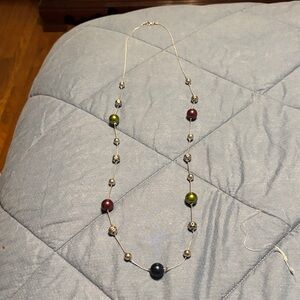 Paparazzi Silver Necklace with Red, Green, and Black Beads